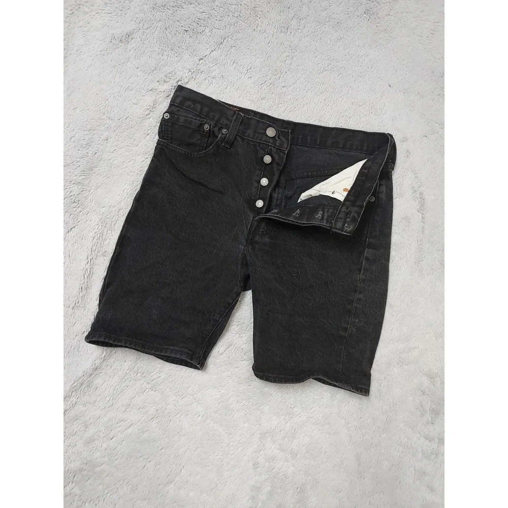 Levis 501 Jean Shorts Mens 30 Denim Button Fly Jorts Black Cotton Stretch